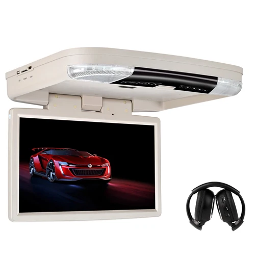 Beige with headphone Dvd-плеер 15,6 дюймов FHD 1080P Автомобильный монитор на крыше с HDMI портом/USB/SD встроенным ИК/fm-передатчиком откидной потолочный Телевизор для автомобиля - Цвет: Beige with headphone