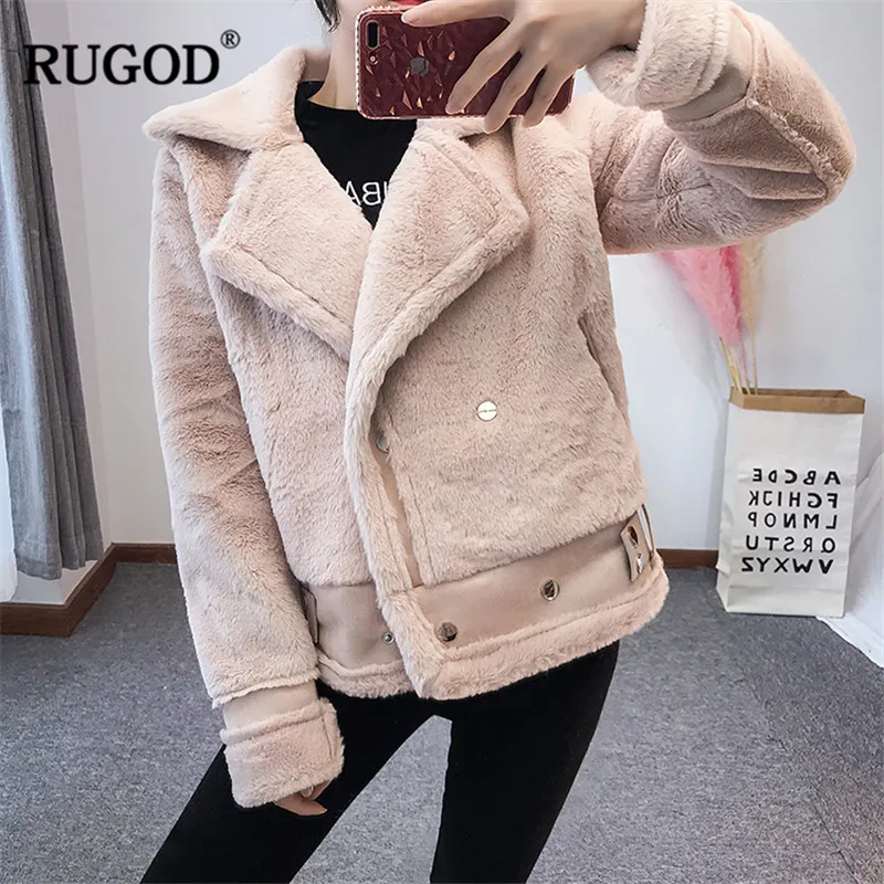Женское повседневное пальто RUGOD однотонное приталенное с длинным рукавом теплая