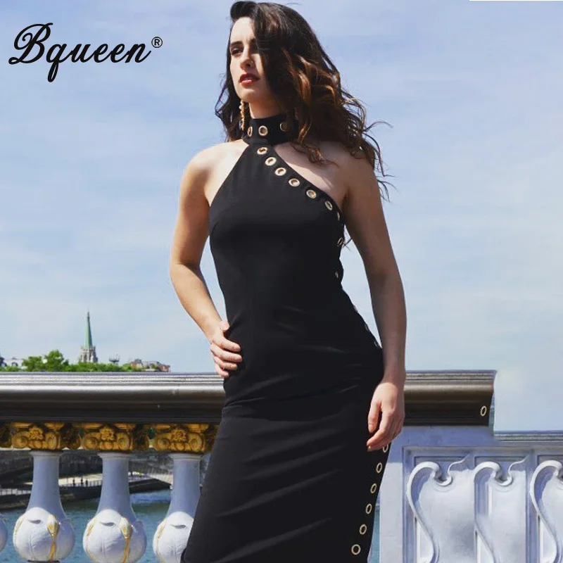 Женское Бандажное платье без рукавов Bqueen черное Открытое вечернее в стиле