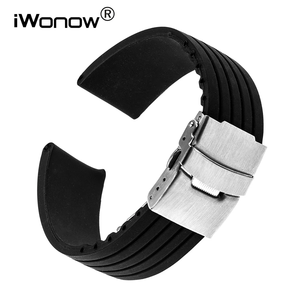 

22mm Silicone Rubber Watchband for LG G Watch Urbane W150 Asus ZenWatch 1 2 Men WI500Q WI501Q Steel Safe Buckle Band Wrist Strap