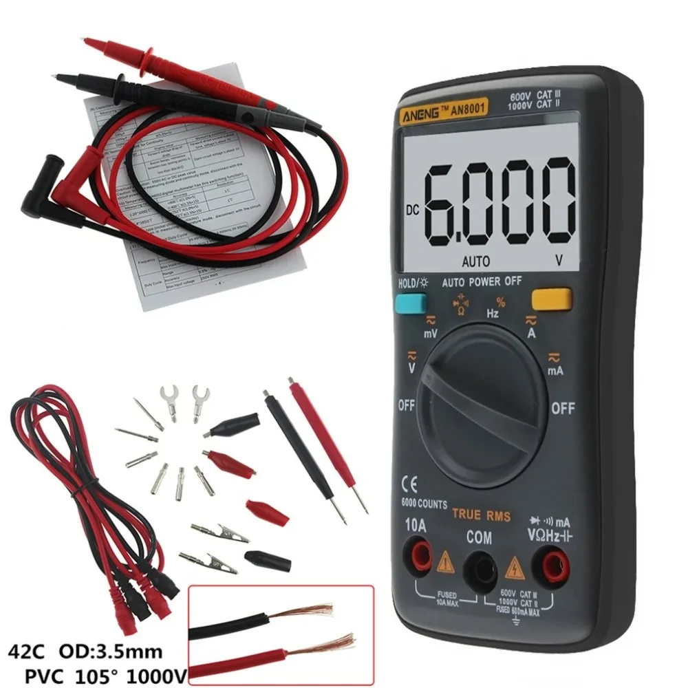 Профессиональный цифровой мультиметр AN8001 ЖК дисплей Цифровой 6000 Counts AC/DC