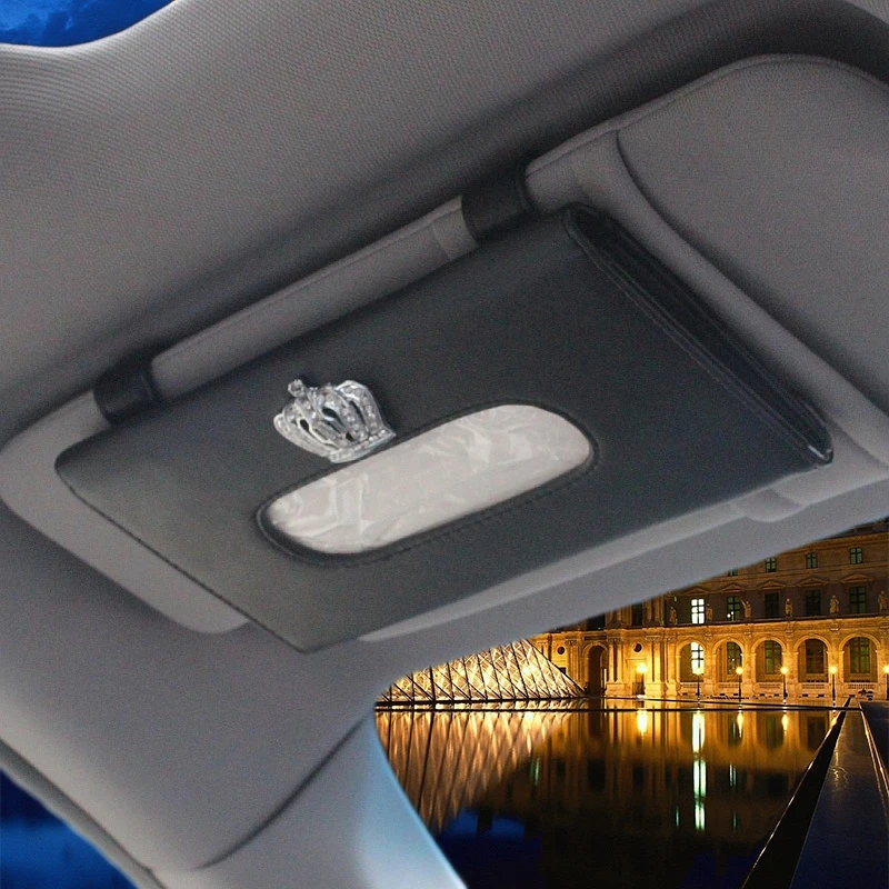 

LUNASBORE Universal Luxury Diamond Style Leather Car Tissue Box For Shade plate Sun Visor Type For Mercedes Audi Kia
