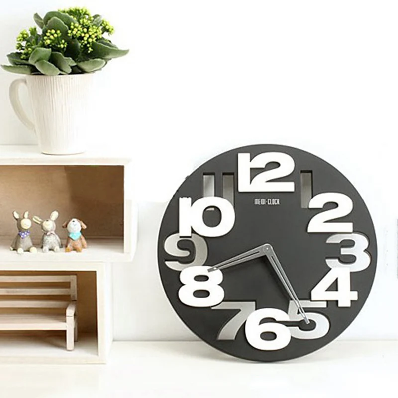 Большие настенные часы 3D цифровые декоративные современный дизайн черные белые