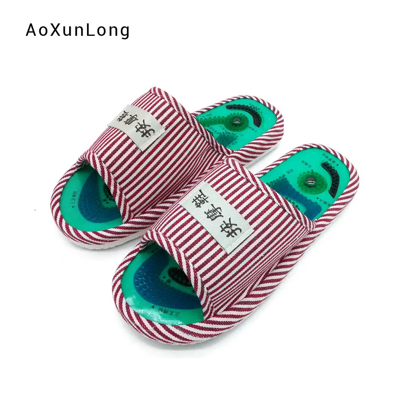 Red for Women Новые летние женские массажные тапочки для стоп-сигнала Taichi Acupoint, прочные домашние тапочки с магнитами, домашние тапочки унисекс - Цвет: Red for Women
