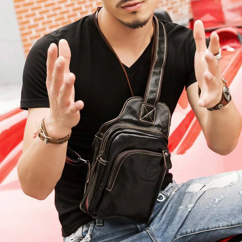 

Designer High Quality Men Genuine Leather men's shoulder bag Cowhide Chest Back Day Pack Travel Fashion CrossBody Messenger Bag