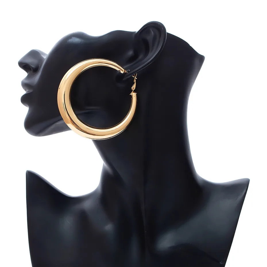 1 Pair Ingemark Punk Big Size Hoop Earrings Brincos Accessories Party Exaggerated Gold Color Copper Round Circle Earrings Women Jewelry - Окраска металла: 1 Pair