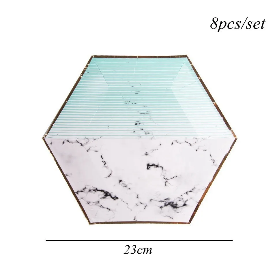 8pcs tiffany plate A 1 Набор, Мраморная позолота, одноразовая посуда, розовое золото, бумажный стаканчик/тарелки/соломинки, украшение стола, для дня рождения, свадьбы, вечеринок - Цвет: 8pcs tiffany plate A