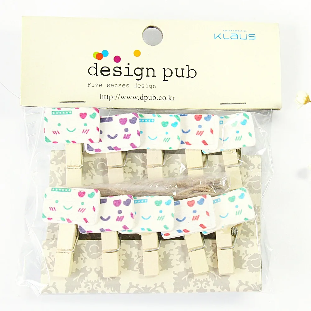 

10 pcs/lot Creative Colorful Envelope Wooden Clip Photo paper Clothespin Craft Clips Party Decoration Clip with Hemp Rope