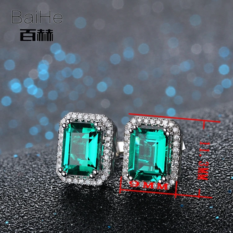 BAIHE стерлингового серебра 925 2.95ct сертифицированные, подлинные лечение Изумрудное обручение Для женщин тонкой украшение-гвоздик серьги