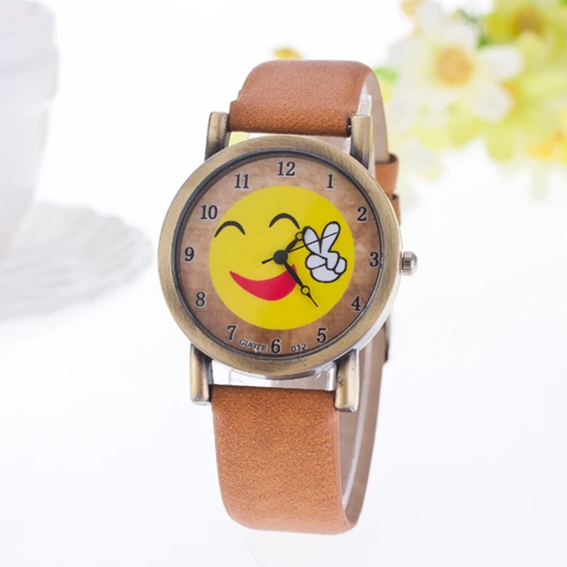 2018 Fashion Brand Quartz Watches Expression Pattern Cartoon Watch Women Casual Vintage Leather Girls Kids Wristwatches Clock | Наручные