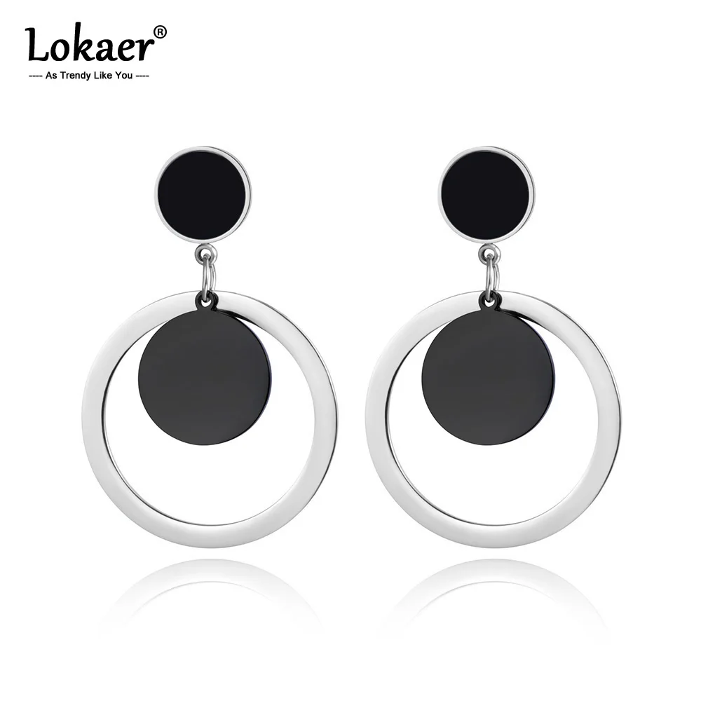 Lokaer классические черные круглые акриловые сережки серьги для женщин девочек розовое золото из нержавеющей стали ювелирные изделия Рождественская вечеринка подарки E19013 - Окраска металла: Сталь цвет