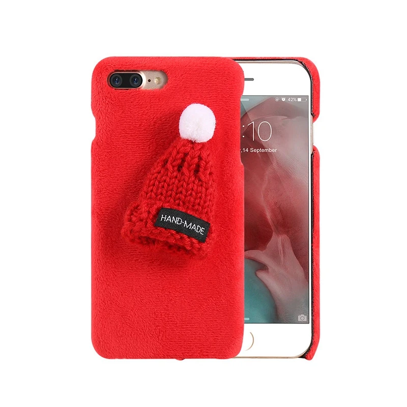Рождество Kisscase зимние Плюшевые чехол для iPhone 7 6 6 S plus 5 5S Прекрасный вязаная шапка Телефон задняя крышка Симпатичные Девчушки Новогодние Чехлы Shell чехол на айфон 6 7 6s Plus чехол чехол для телефона - Цвет: Red