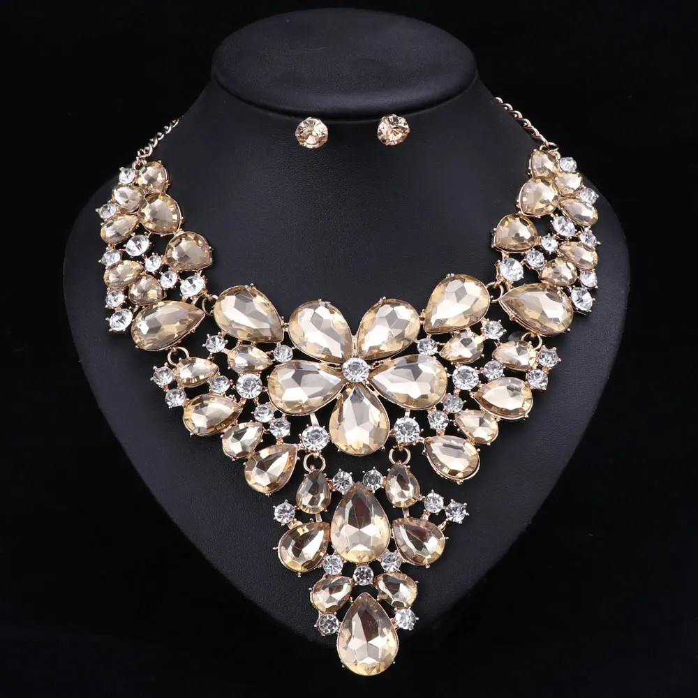 10 цветов модные женские свадебные ожерелья наборы винтажный большой цветок