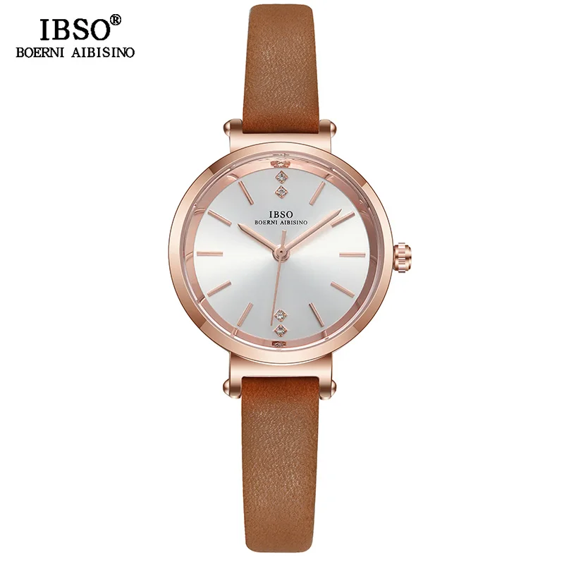 IBSO, женские кожаные часы, Дамская мода, наручные часы, Reloj Mujer,, Топ бренд, роскошные часы с кристаллами, подарки для женщин#8688 - Цвет: Коричневый
