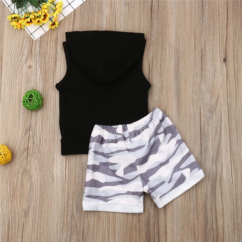 2019 New Kids Baby Boy Clothes Sets Summer Fashion 2Pcs Hoodie Vest Tank Tops+Camo Shorts Cotton Outfits 6M-4Y | Детская одежда и