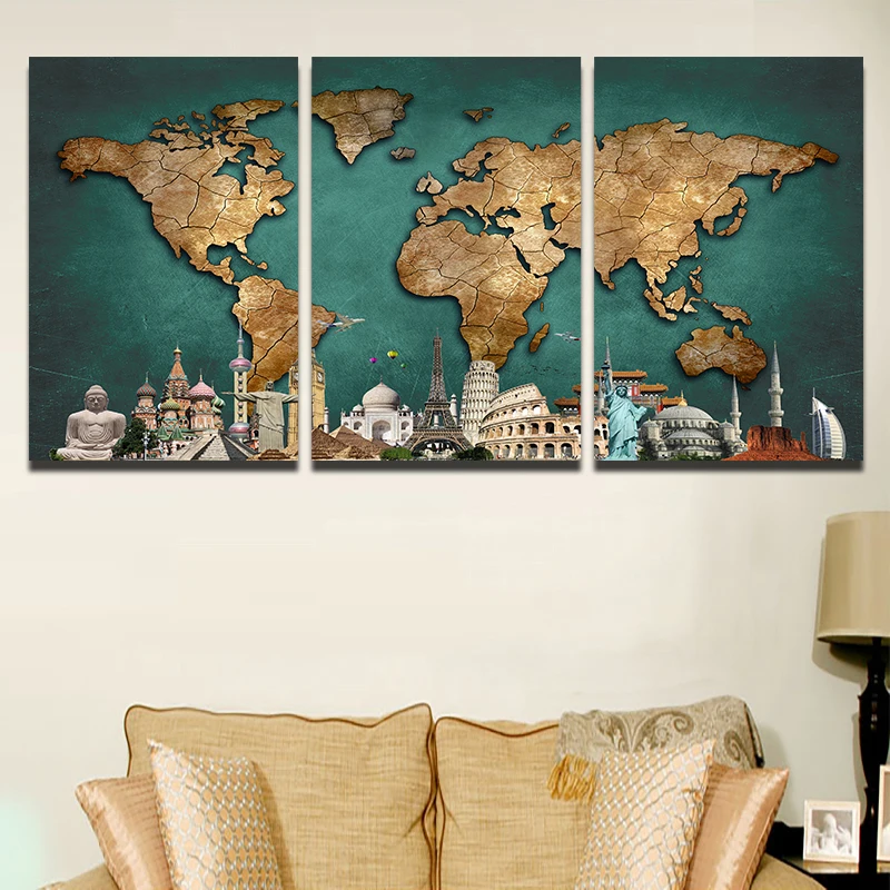 Imprime Modulaire Photo Toile Peinture Pour Chambre Salon 3 шт. Carte Accueil настенный художественный Декор|art