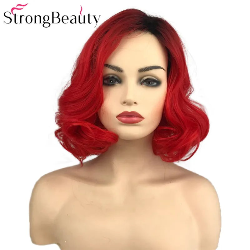 StrongBeauty короткие красные парики тела волнистый синтетический парик женщин леди