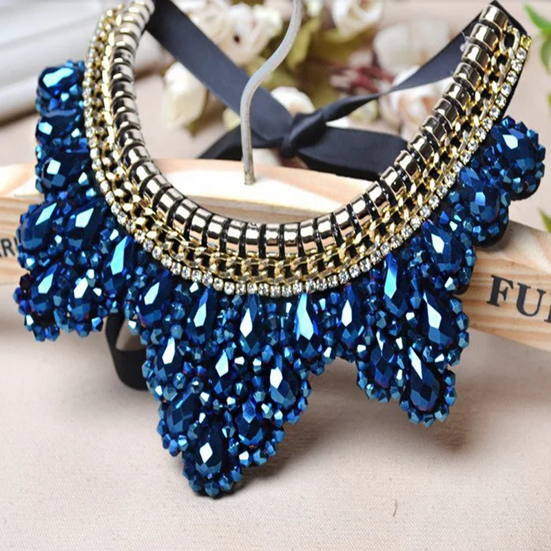 Fashion Chokers women chain big bib crystal bead Collars Wedding Statement detachable Collar clothing accessary |