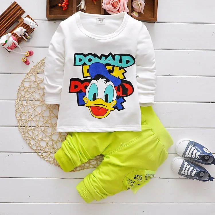2018 Kids Clothing Boys Cartoon Jackets Donald Duck Hoodie Vest + Full Sleeve Shirt Pants 3 Pieces Suit For Baby Girls clothes | Детская