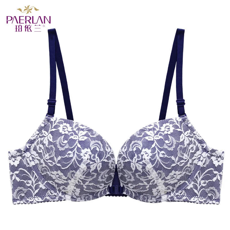 Navy blue PAERLAN полная чашка Кружевной Край Цветок съемный плечевой ремень открытая спина невидимое платье бюстгальтер - Цвет: Navy blue