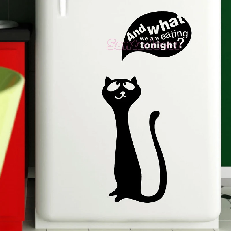 Симпатичная кошка котенок что мы съедаем Виниловая наклейка на стену настенная