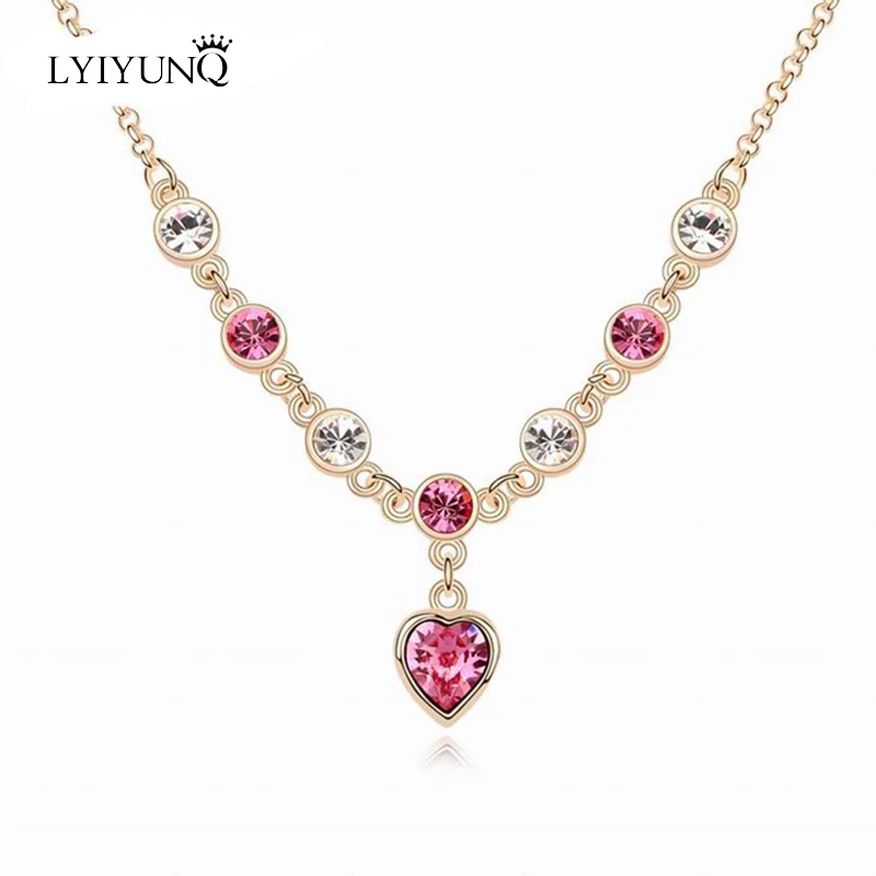 D825 G Pink Корейская мода темперамент Сердце Кристалл ожерелья и кулоны для женщин Романтический ювелирные изделия как подарки - Окраска металла: D825 G Pink