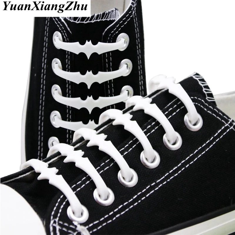 

16pcs/set Silicone shoelaces Elastic Plastic No Tie shoelace White silicone shoes lace Adult Children Bat Shape Shoelaces L7
