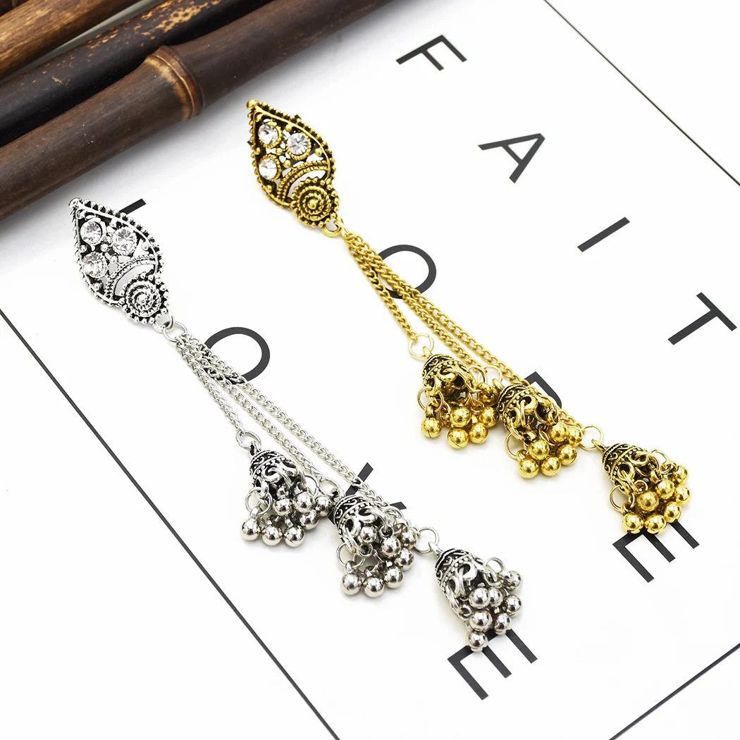 

Hot India Oxidized Big long Tassel Drop Bridal Earrings Crystal Gold Afghani Ethnic Gypsy Turkey Afghan Jhumka Thailand Jewelry