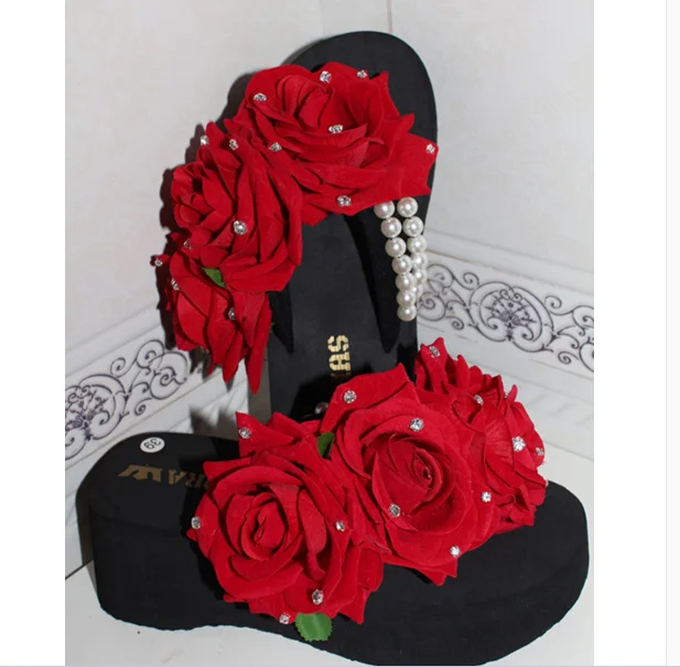 HAHAFLOWER/модные летние сандалии с красными розами Красивые шлепанцы цветами для
