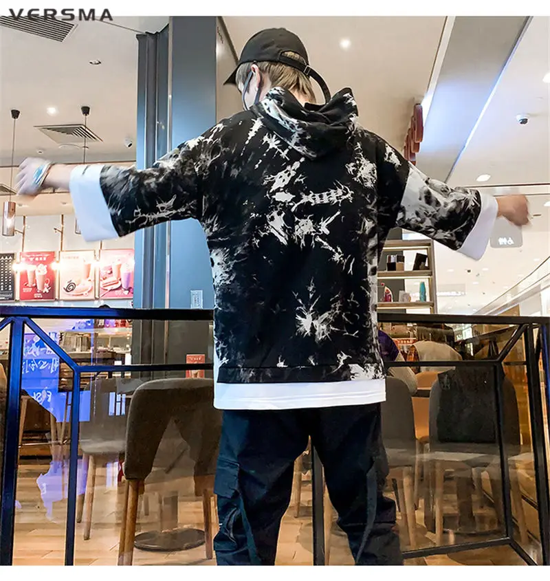 VERSMA, Корейская, Harajuku, с капюшоном, камуфляжная, с рисунком кота, футболка, мужская, летняя, хип-хоп, Swag, уличная, свободная, фальшивая, из двух частей, футболка для мужчин