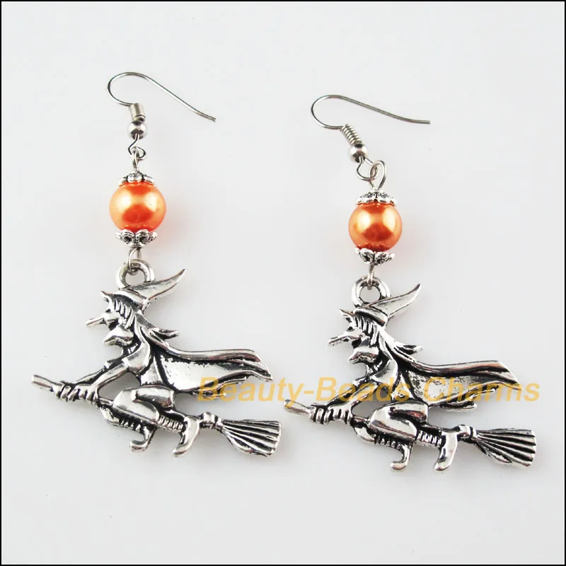 Модные оранжевые стеклянные бусины 2 пары подвески в виде ведьмы на Хэллоуин