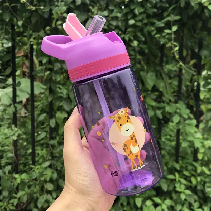 Purple Deer 450 мл детская бутылка для воды с соломинкой без бисфенола детский питьевой чайник здоровая пластиковая переносная Спортивная бутылка - Цвет: Purple Deer