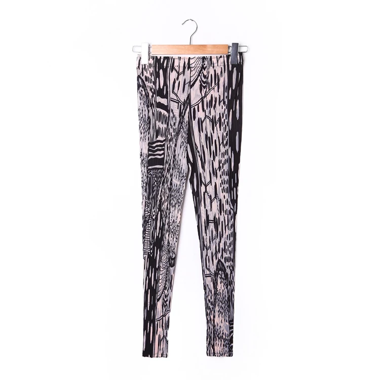 pleated print basic trousers elastic pencil pants pressure pleated skinny pants fold pants