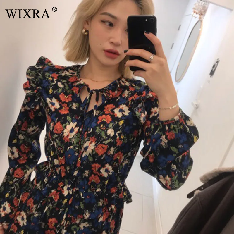 Женское платье с длинным рукавом Wixra весенне-осеннее кружевное цветочным принтом
