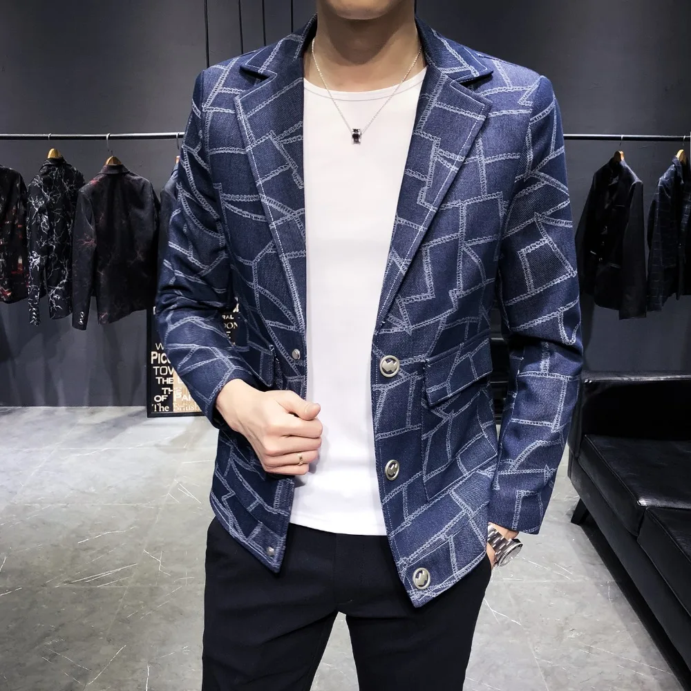 Для мужчин Блейзер плед 3 пуговицы Slim Fit повседневный костюм жакет мужской 2019