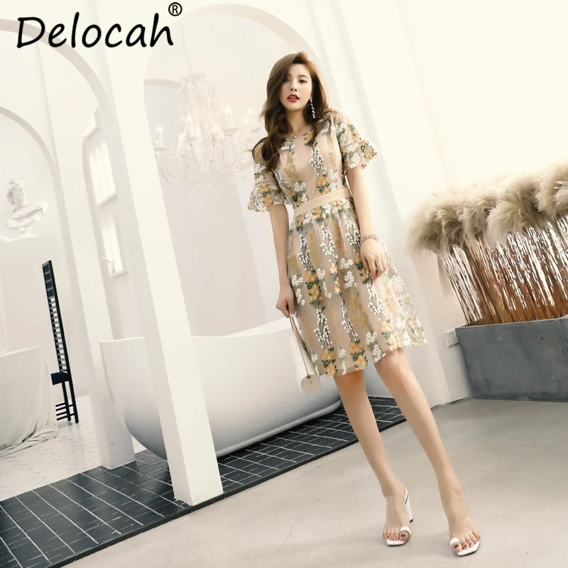 Delocah 2019 женское весенне летнее платье модный Дизайнерский Костюм полые с