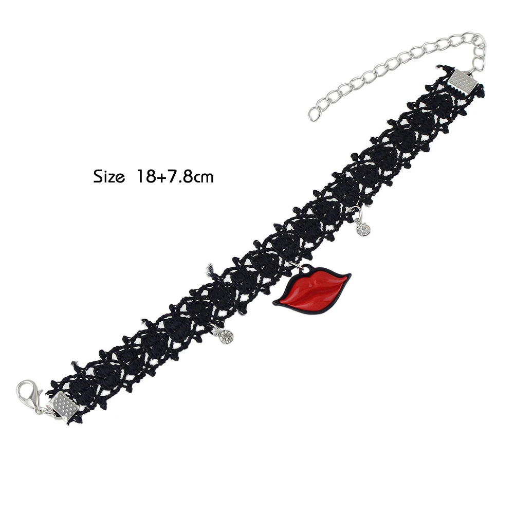 Boho Chic Beach Barefoot Sandals Foot Jewelry Anklets Black Tattoos Lace with Rhinestone Red Lip Charm | Украшения и аксессуары