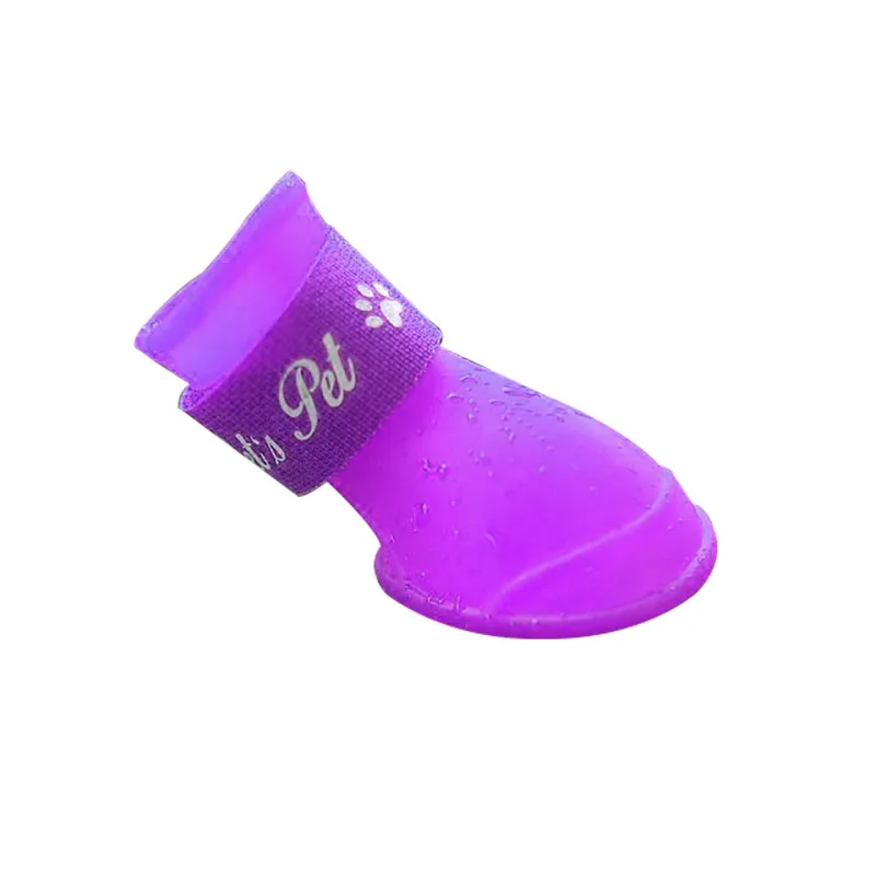 Purple 1 комплект/4 шт. Модные непромокаемые сапоги для собак из искусственной кожи; Водонепроницаемая Обувь для маленьких собак; мягкие удобные уличные разноцветные аксессуары для домашних животных - Цвет: Purple