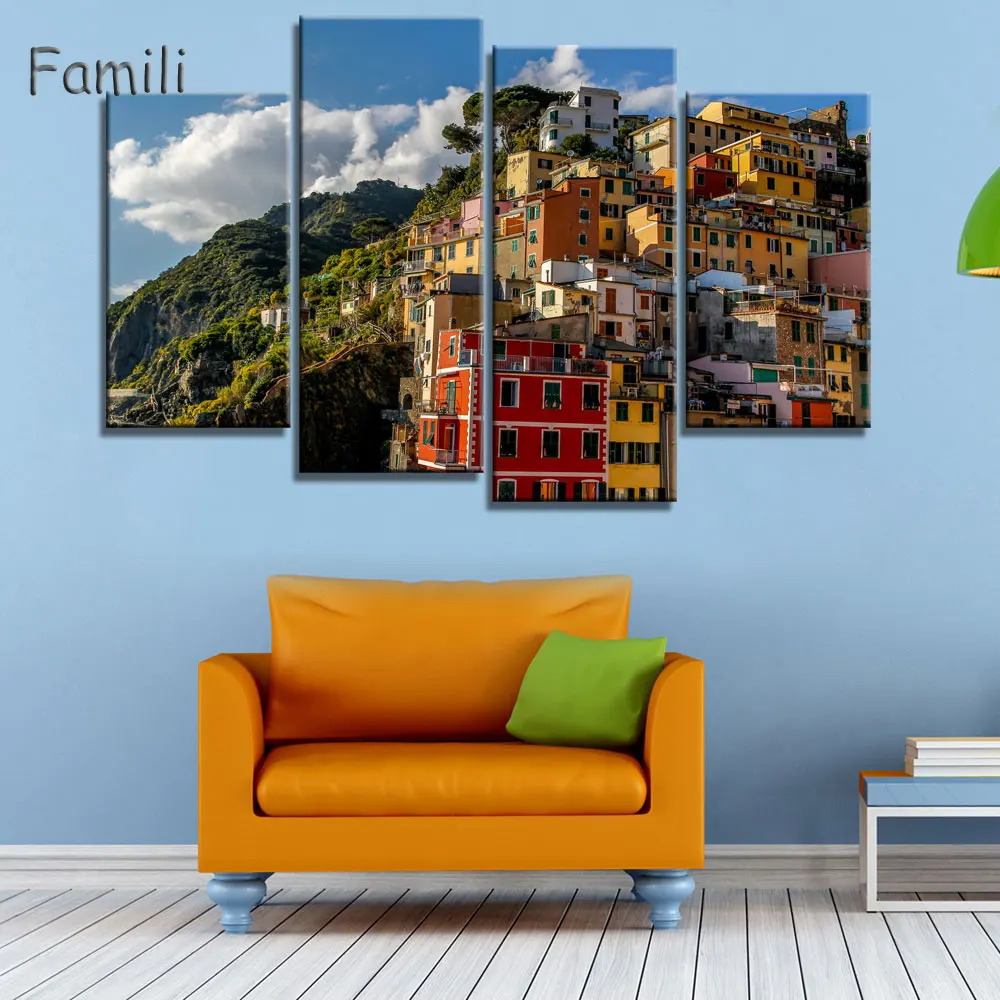 

Nightlight In Italy Canvas Painting Wall Art Landscape 4 Pieces Prints Home Decor Picture Panels Poster For Linving,decoracion