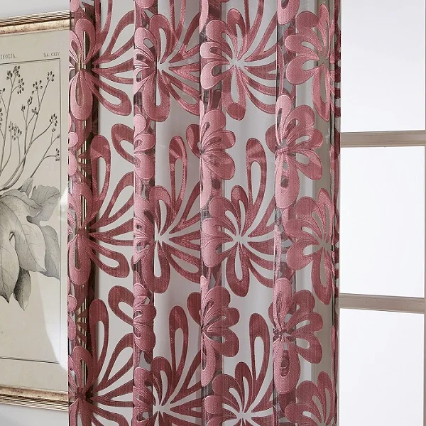 BURGUNDY Topfinel Роскошные Короткие шторы цветочный геометрический тюль для окон отвесные занавески кухонные занавески вуаль занавеска Ткань Домашний декор - Цвет: BURGUNDY