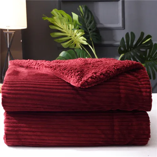 wine red IDouillet теплое плотное двустороннее флисовое покрывало из шерпы в полоску, Скульптурное покрывало для дивана, дивана, бархата, покрывало 150*200 см, 200*230 см - Цвет: wine red