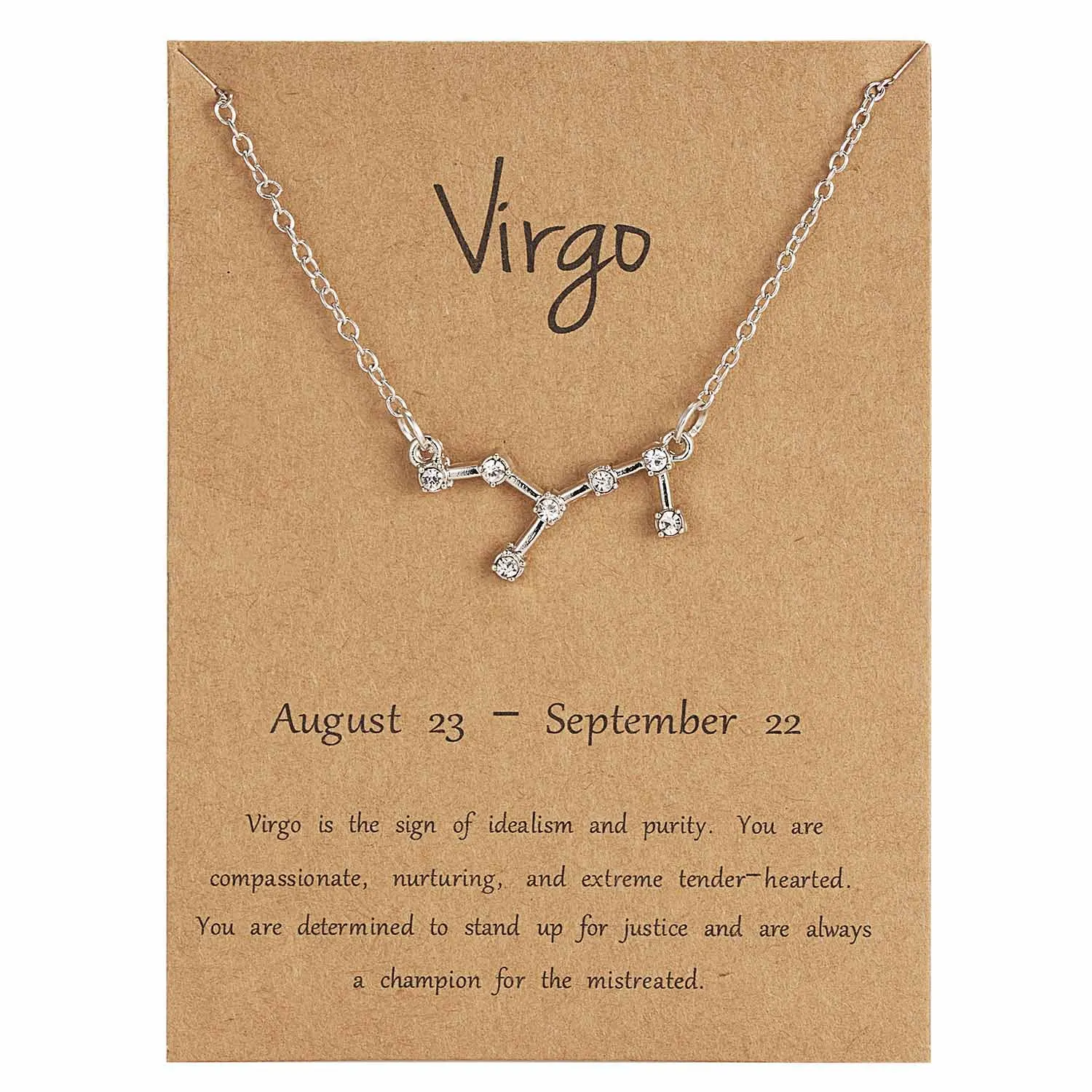 Virgo 12 Созвездие серебряное ожерелье с карточкой Знак зодиака Стразы подарок на день рождения ожерелье с изображением Галактики для женщин созвездие ожерелье - Окраска металла: Virgo