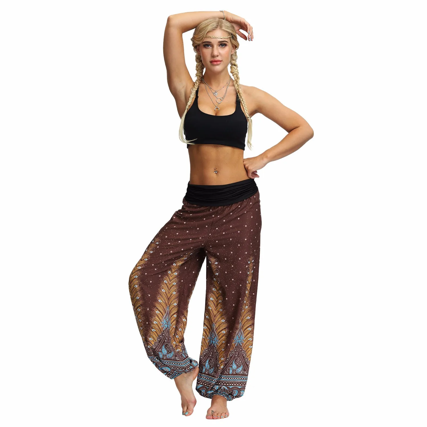 Мужские и женские повседневные свободные хиппи Йога широкие брюки Boho шаровары тренажерный зал богемные леггинсы mujer фитнес#25