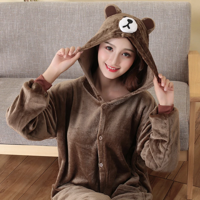 Фланелевый плюшевый мультяшный коричневый медведь взрослая Пижама Onesie