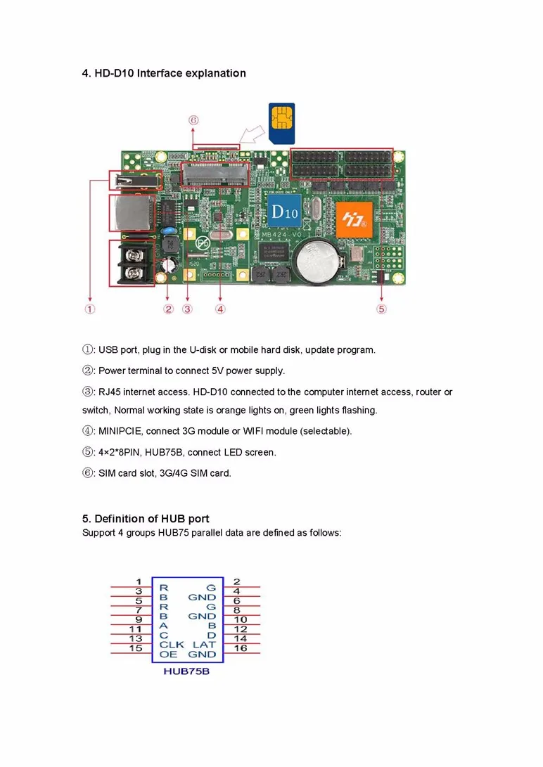 HUIDU HD-D10 синхронный светодиодный модуль полноцветный плата управления экраном