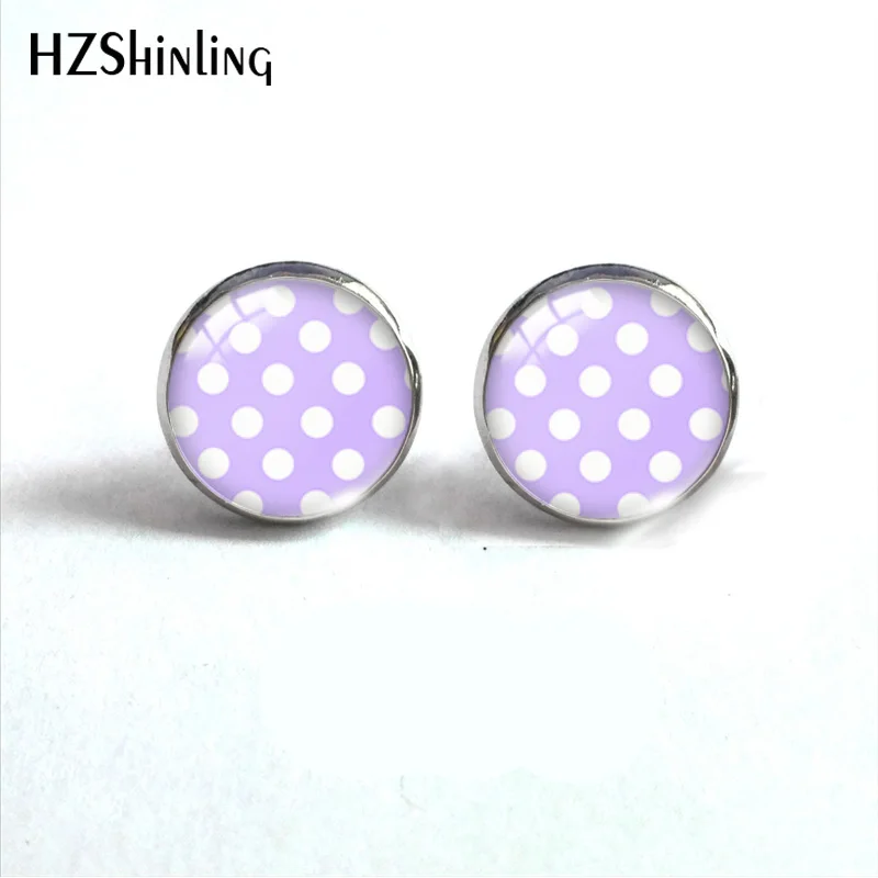 HZSHINLING новые модные круглые стеклянные кабошоны в горошек, серьги-гвоздики, ювелирные изделия, модные классические серьги для женщин - Окраска металла: 4