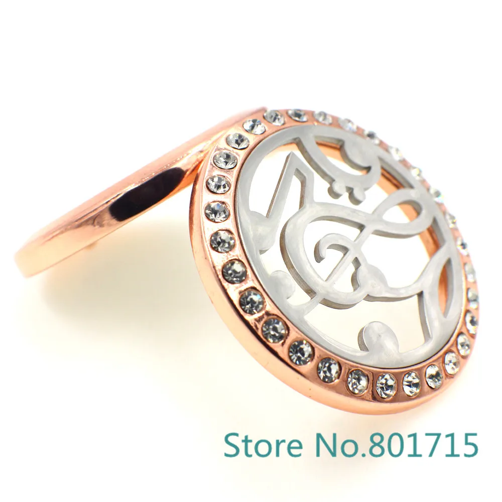 Розовое золото Стразы музыкальная нотация рандомный медальон из нержавеющей