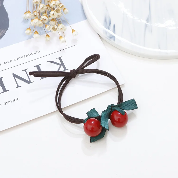 Женские резинки для волос с двумя красными бусинами модные эластичные