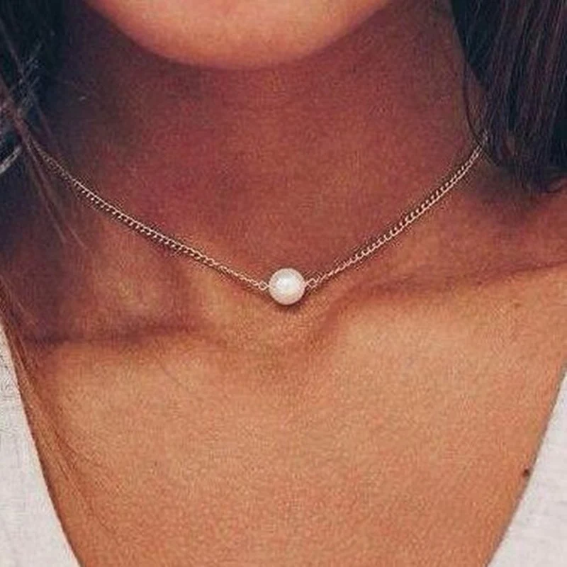Чокер женский многослойный на цепочке с искусственным жемчугом|choker fashion necklaces|choker