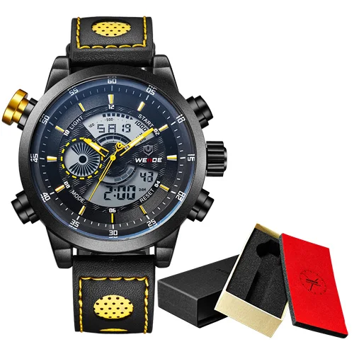 WEIDE Роскошные Кварцевые модного бренда спортивные часы для Для мужчин двойной дисплей двигаться Для мужчин t Кожаный Ремешок Сигнализации календарная дата Функция часы